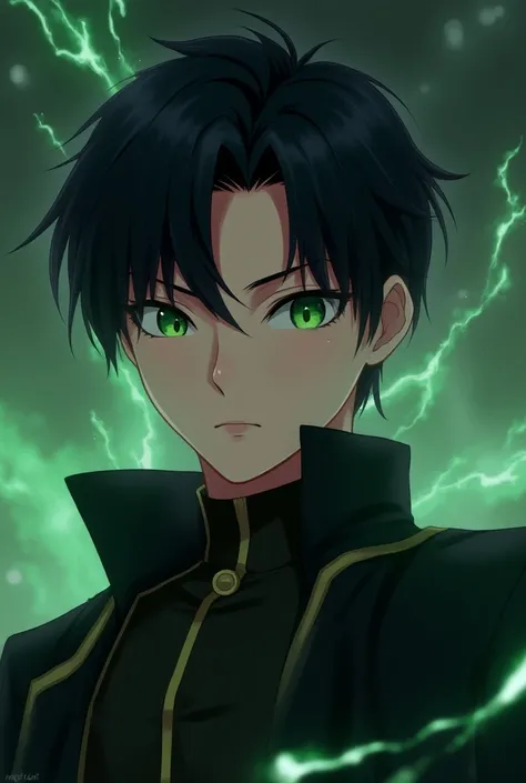 Green-eyed black-haired male character anime