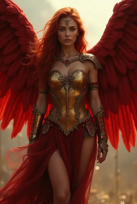 Imagine a young Spartan warrior at the age of 18, who embodies perfection in every way. She possesses an exquisite, sculpted physique that reflects the ideals of beauty and strength. Her striking red hair flows elegantly, and her magnificent red feathered ...