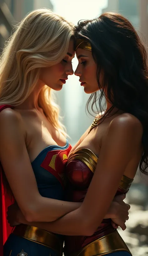 score_9, score_8_up, score_7_up, score_6_up, source_cartoon, adult women, (2women), duo, BREAK adult, A very beautiful blonde Supergirl and a very beautiful brunette Wonder Woman are embracing each other, erotic, nsfw, Looking into the camera, whole body, ...