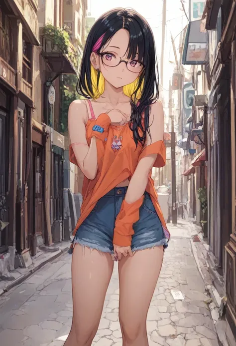 mucus,  colorful hair , ,  hot girl,  height 175 cm,  black hair , glasses, teenager, fenrys