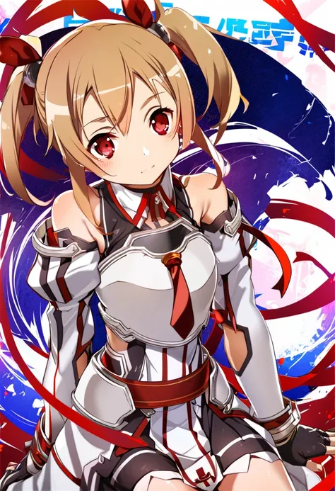 silica,   1 girl, brown hair,   medium hair  ,  twin tails, armor, red eyes, gloves, breastplate, short   twin tails,   fingerle...