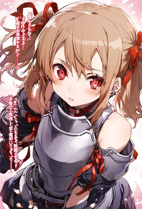 silica,   1 girl, brown hair,   medium hair  ,  twin tails, armor, red eyes, gloves, breastplate, short   twin tails,   fingerle...