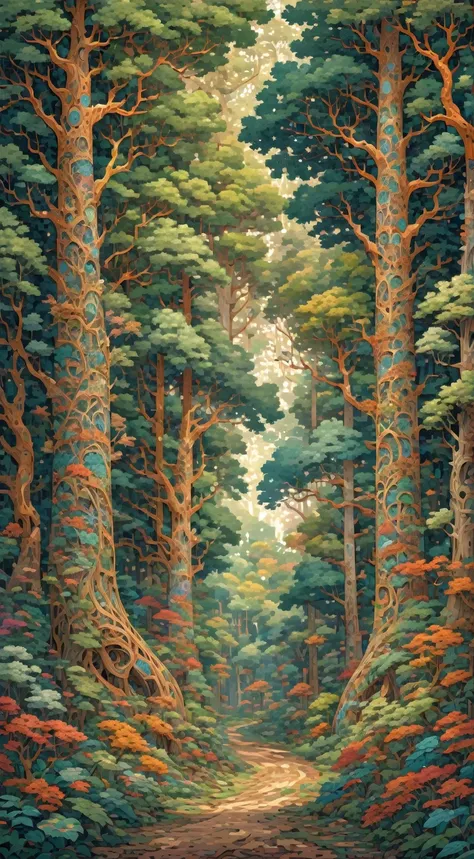 a forest with intricate trees