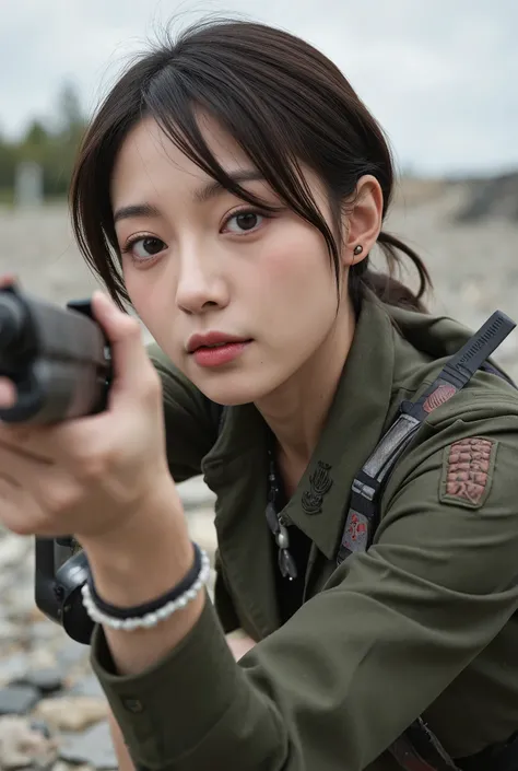 (photography:1.3, 16K, best quality, masterpiece, existltra-high reSolution), Perfect dynamic composition:1.2, Highly detailed skin and facial texture:1.2, covered in wounds:1.2, (End of the World:0.7, In stark contrast to the desolate background:0.7, Addi...