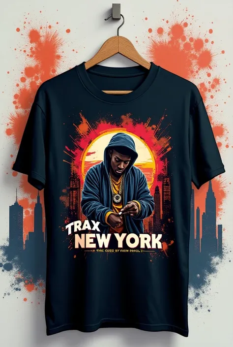 2d mockup tshit with a hip hop design and appealing artwork written Trax New York 