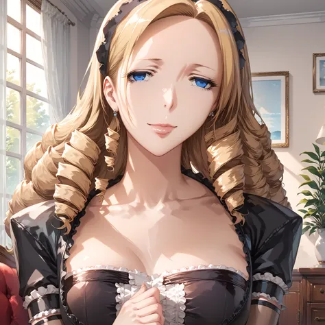 score_9, score_8_up, score_7_up, blonde, long hair, blue eyes, perfect eyes, anime milf, elegant mature woman, wise face, black ...