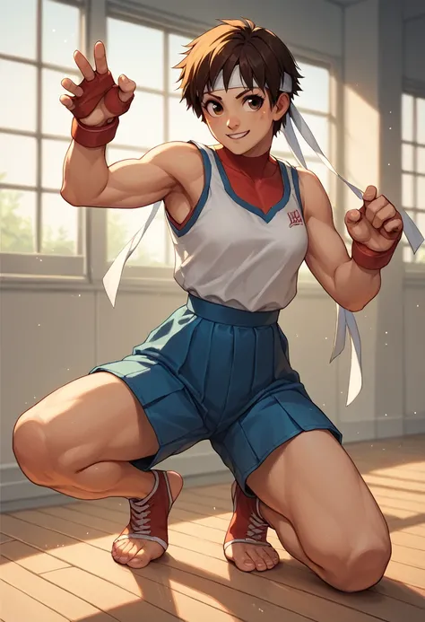 sakura kasugano,  butterfly pose toes, throw, in training room