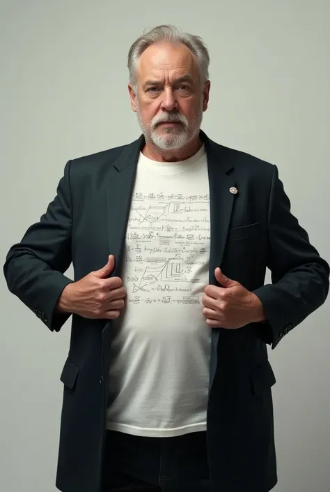 Man wearing t shirt of mathematics and opening the coat of physics 