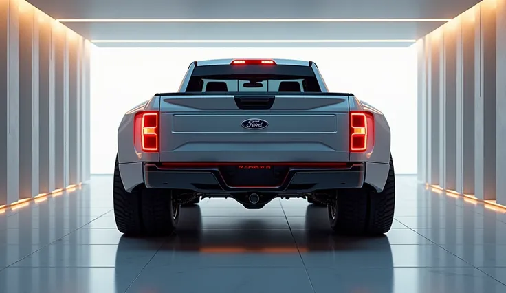 (2025 Ford F-150 back bumper lighting full motivate back rear view background luxury white showroom texs logo 