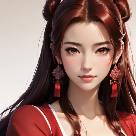 close up of a woman wearing a red dress and holding a fan,  aerith gainsborough ,  charming portrait of aeris , beautiful  aerit...