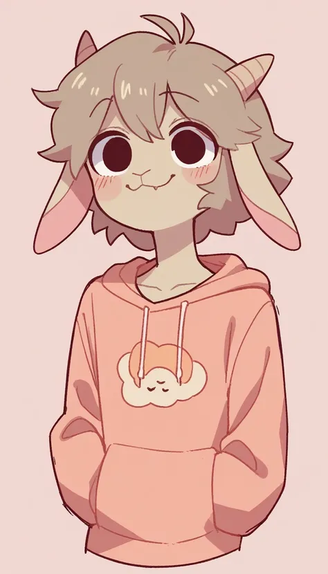  Best quality ,  Very detailed illustration, (Anthropomorphic fluffy baby goat boy:1,7) , tousled voluminous hair, Slim, ideal bod, Simple drawing, Artifyber style, pastel flat colors, Cute, cartoon, Smug Bitches