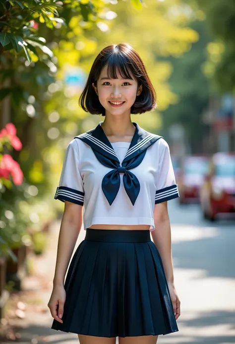 (masterpiece, best quality:1.2), 1girl, solo, wearing sailor uniform, cute expression, detailed uniform, sailor collar, pleated ...