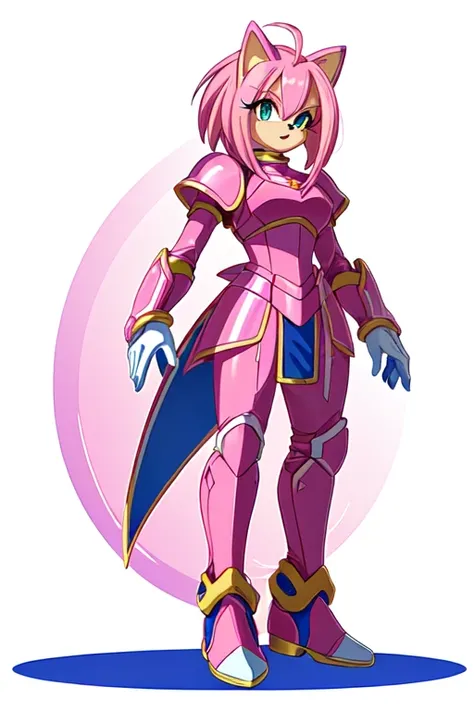 sonic the hedge girl, sonic oc, streamlined pink armor, knights of zodiac girl, anime girl of the future, sigma female, shining pink armor, merged character, pink iconic character, from sonic, as a retrofuturistic heroine, slick pink armor, single characte...