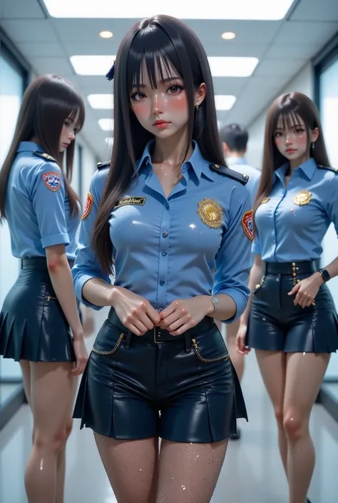 beautiful girls, ,  japanese police uniform,  tight skirt ,  sexy poses , police station