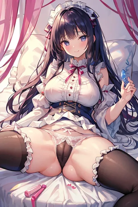 8k、 best quality 、  Maximum Clarity and Clarity  、  very detailed  、Beautiful art、  very detailed 、 textured skin 、 A kind smile、Maternal、  plump butt  、trembling、Erotic face、see-through clothing 、Large Breasts、(((  Luxurious Ruffles and Delicate Embroider...