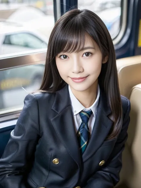 masterpiece、highest quality、High resolution、Realistic、Bright lighting、Professional Lighting、Face Light、Smooth lighting、Cute school girl、Cute uniformed girl、Sexy and cute look and cute 16-year-old beautiful girl, 美しい and sexy face、、A dark navy blue blazer w...