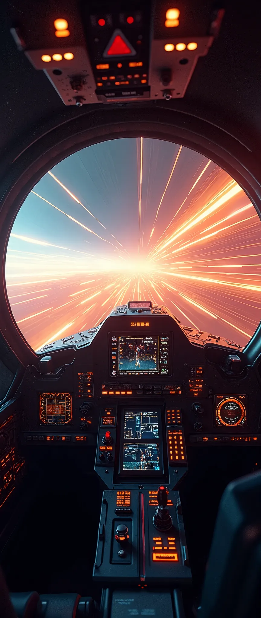 (masterpiece:1.2,Outstanding quality,Mirror finish,Cinematic Experience),8k,wallpaper, warp view from the cockpit of a spaceship,(Expressing super speed with beautiful lines of light :2.0),(Wormhole), outer space ,Spectacular landscape painting,(Spaceship cockpit picture :2.0),dynamic