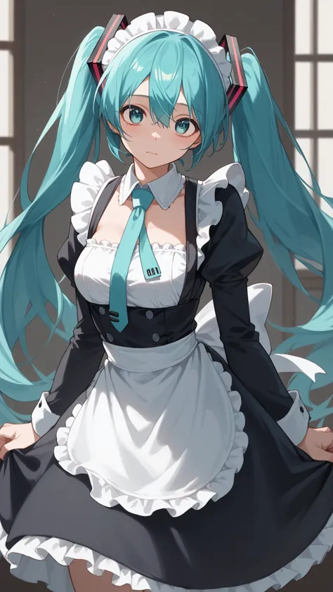 (((maid uniform)))), (((large target)))), intoxicated eyes,  hatsune miku,