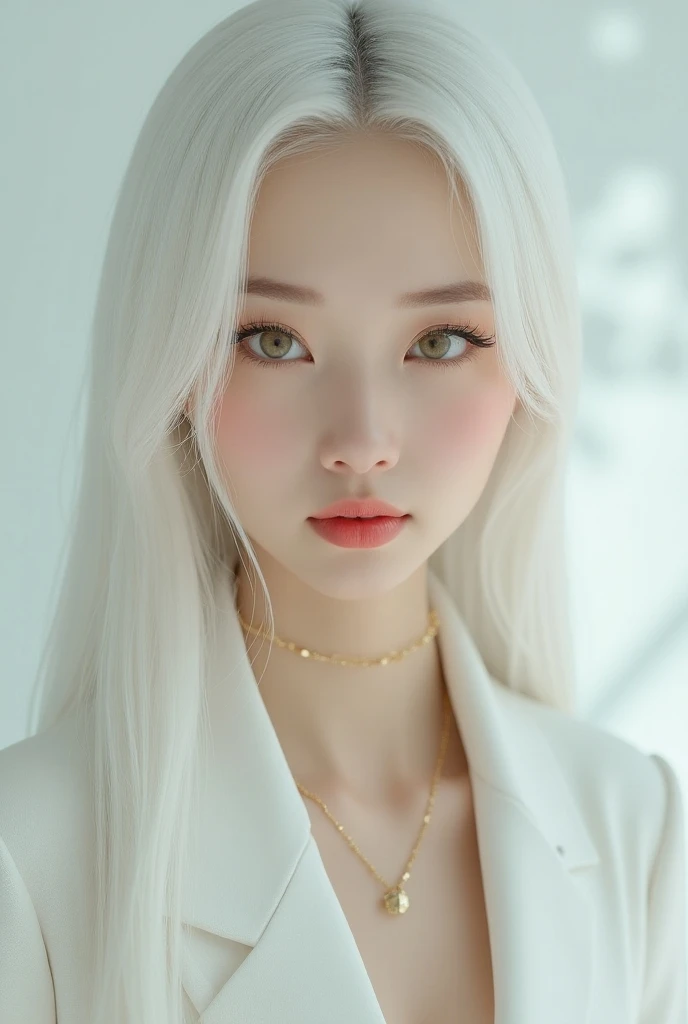 Beautiful lopan woman with straight white hair and an elegant and neat appearance