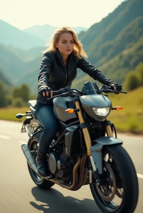 Blonde girl with sportmotorcycle