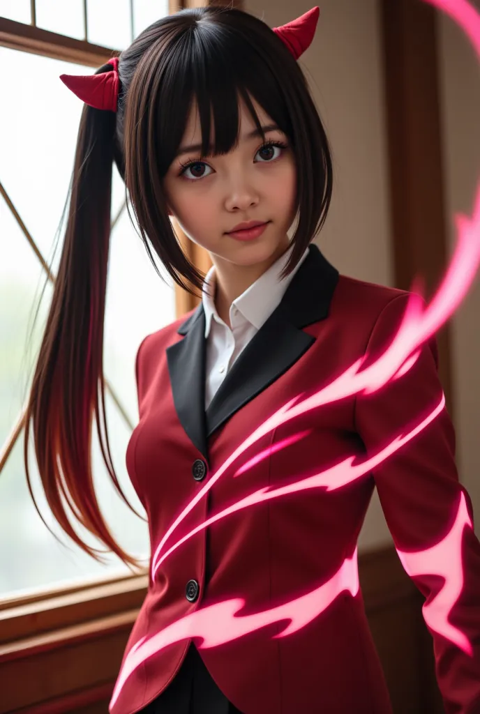 full body angle, 
realistic photography, canon eos 5d,
 japanese animation demon slayer, nezuko kamado, 
pale pinkeyes, black an...