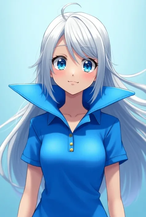 Anime Maria Robotnik wearing a Massive Blue Popped Collar Polo