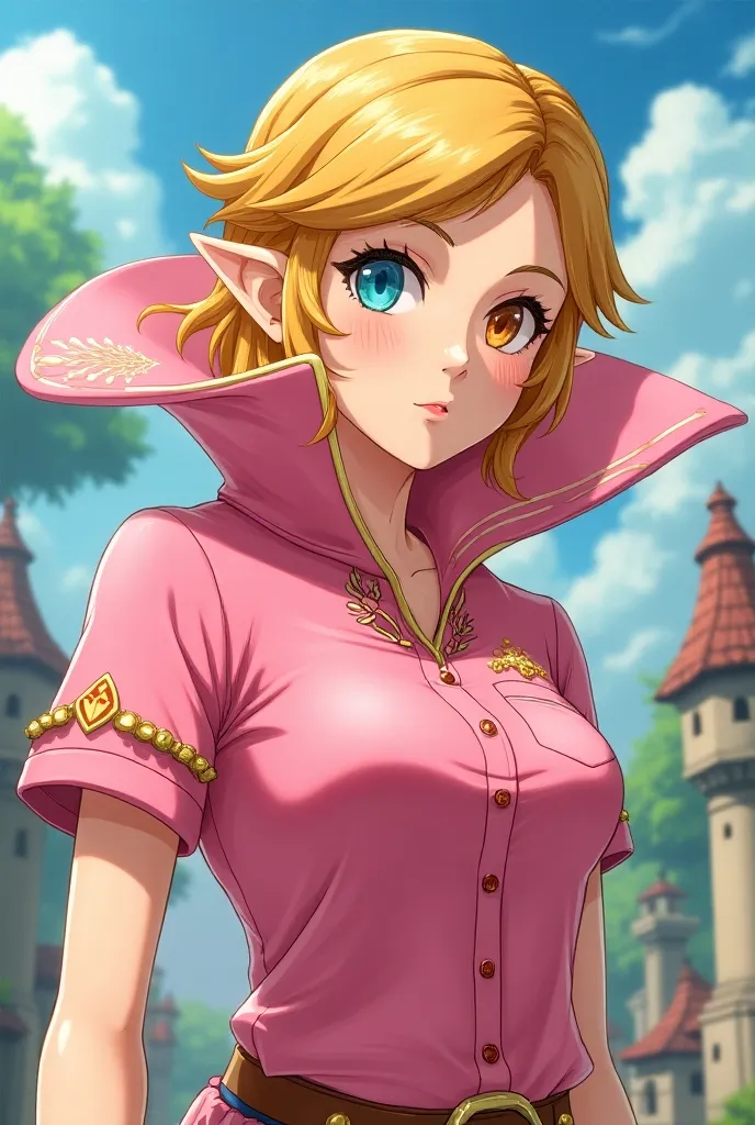 Anime, Princess Zelda is wearing Massive Pink Popped Collar Polo with her Polo collar fully popped up