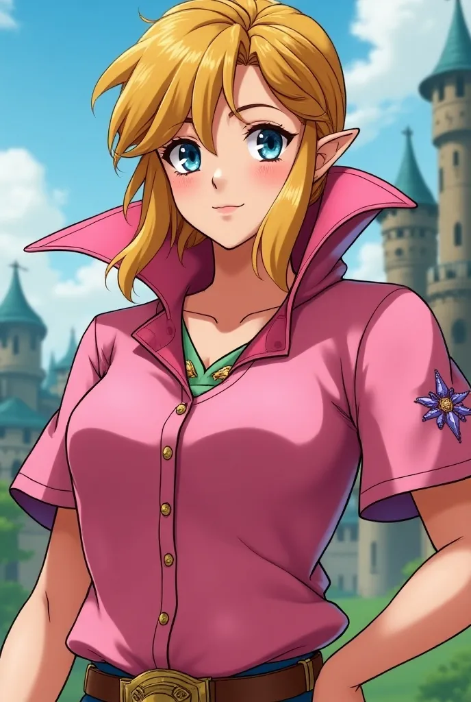 Anime, Princess Zelda is wearing Massive Pink Popped Collar Polo with her Polo collar fully popped up