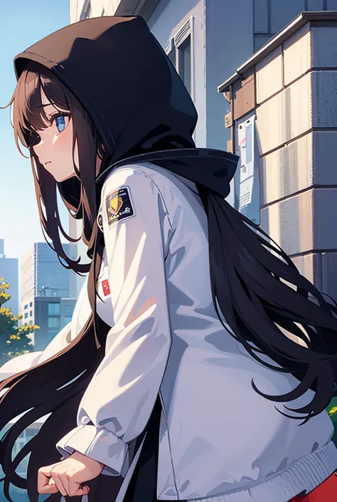 1 girl, long hair, high resolution, hood,  Best quality , 