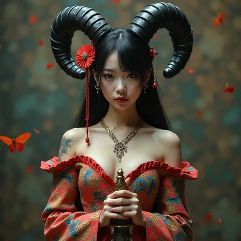 (Chinese face:1.4),(Full body photo:1.4),(Beautiful face:1.0)),( absurdly , high quality , Super detailed,See photographer ),  ((Pose of a swordsman holding a sword grip))1 girl, alone, necklace, elegant, colorful、leather mini skirt,(((4 giant black goat h...