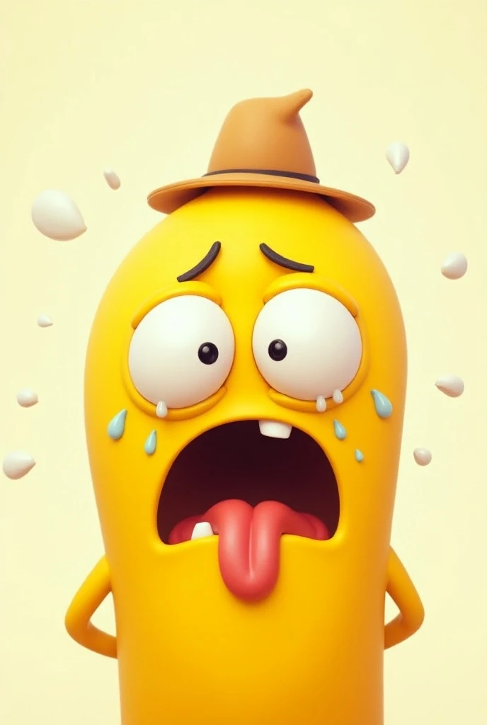 a close up of a cartoon character wearing a hat, crying a lot of tears, telegram sticker, bright yellow face, coughing, but with a thin, aka, bog, [ bubbles, booru, mark miner, cute and funny, disgust, star butterfly, the artist used gloss