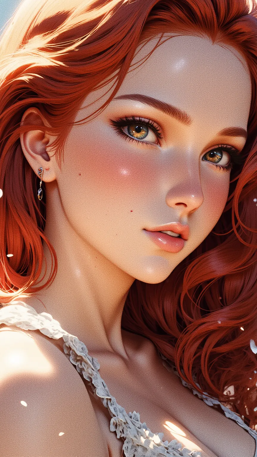 red hair, freckles