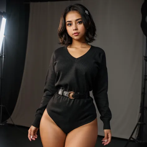 a cute nerdy petite short skinny fat hips tan skin emo latina teen, short beautiful volumetric hair, beautiful detailed brown ey...