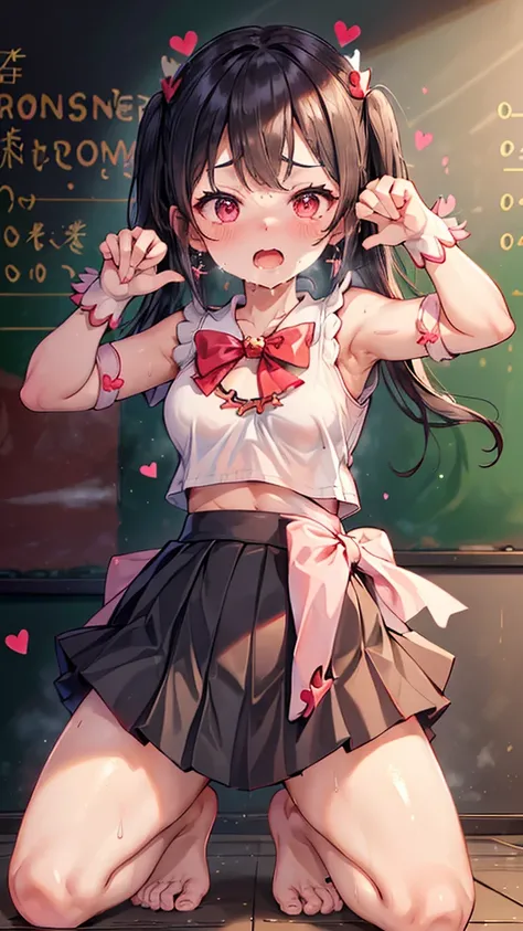     Black Hair    ,     Shortcut Hairstyle,(((hot, Sweaty ,White Breath、Heavy breathing))),woman,     blush、((((( skirt rolled up))))), ((Ahegao、Open your legs)),   heart-shaped earrings that hold your chest with both hands,  Pink Eyes , ( Drooling ,   moa...