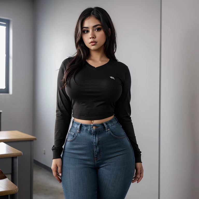 a small cute shy skinny slightly chubby with huge curvaceous wide hips emo latina teen, short beautiful volumetric emo style hai...