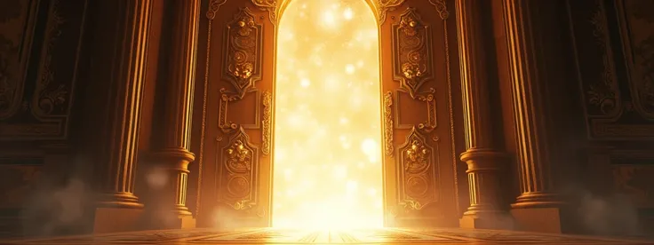 The huge, luxurious, and heavy door is closing, and a dazzling light is pouring out from within.