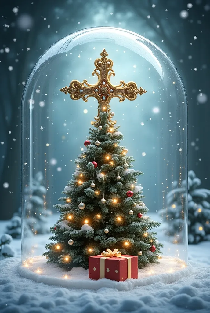  Christmas、The inside of the snowdom is a crucifix tree and a present