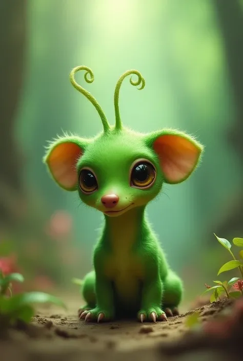 A green Daschdund alien cub with green alien antennas