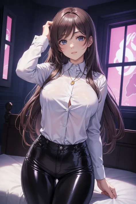  realistic photo, Nozomi Tojo , Nozomi Tojo ,   long curly brown hair  , masterpiece, anatomy is correct,   Best quality  ,  High definition ,   beautiful detailed eyes ,  extremely detailed face ,  good lighting , CG, One woman, ( blue eyes ),  blush,  em...