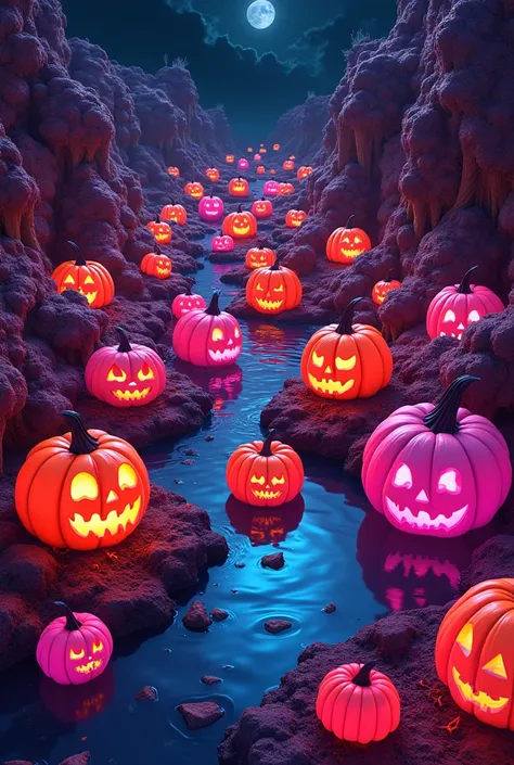 photoillustrasion of a bunch of pumpkin in various size, psychedelic neon color, highly detailed