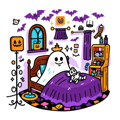 Halloween cute monster vector illustration - 万圣节可爱怪物矢量插画