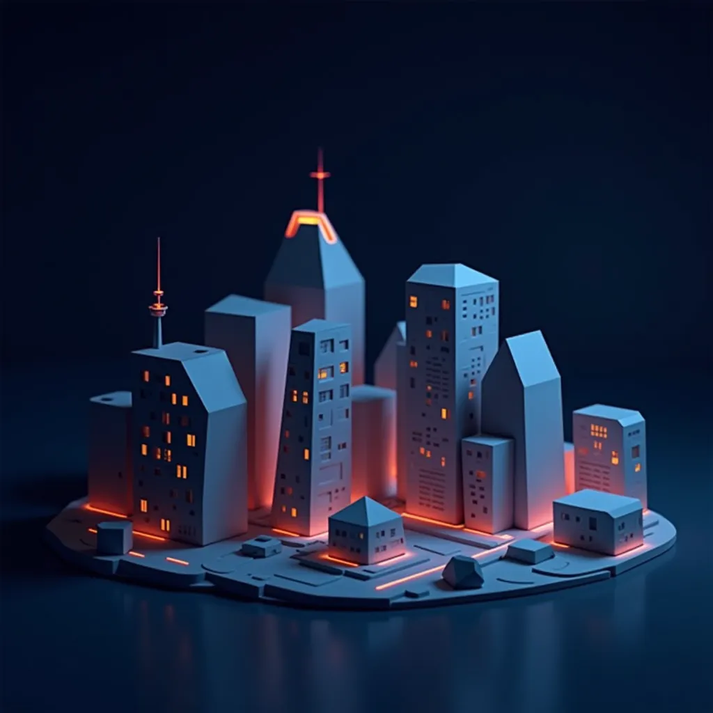 Spelling view of a night city with few polygons 