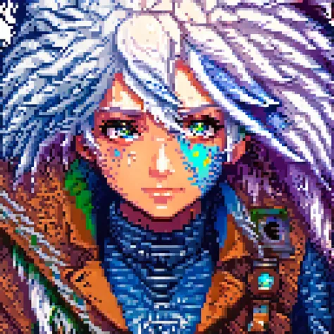 a detailed androgenous anime portrait done in final fantasy style, adventurous rainbow eyes and white hair, rainbow mutations, d...