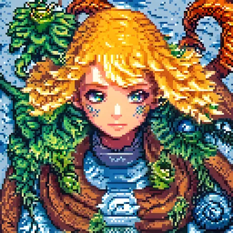 a detailed androgenous anime portrait done in final fantasy style, adventurous rainbow eyes and blond hair, aquatic tentacles an...