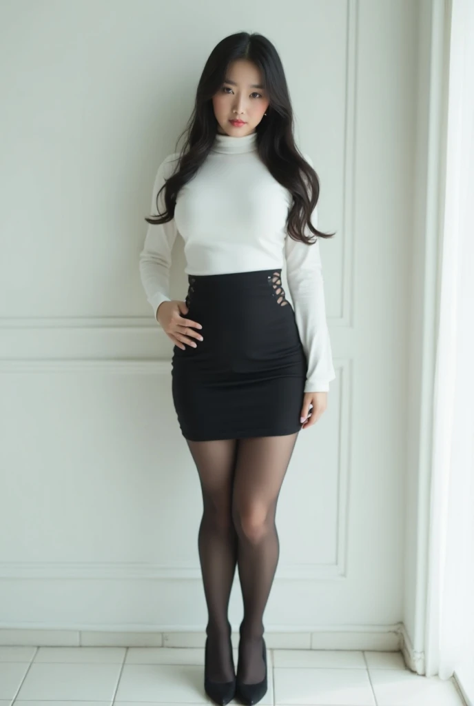 ( best quality,4K,8k, high resolution,masterpiece，Ultra HD - High Definition、), extremely detailed , clearly focused ， Super Beautiful Korean Woman ，20 years old， a beautiful woman with a perfect figure ，Pear-Shaped Body，Body ratio 5 :8，Black long hair，Ver...