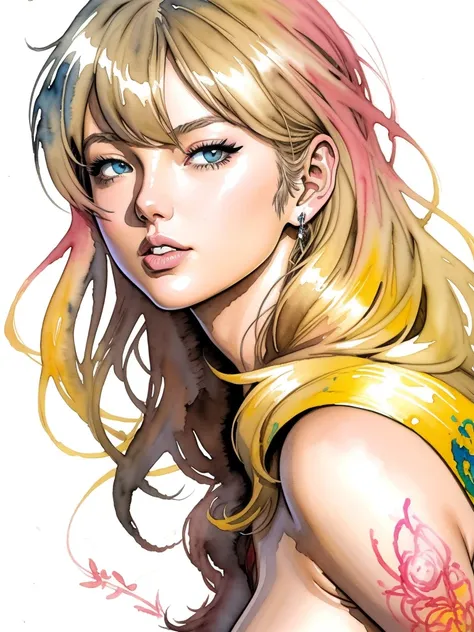 nude Tylor swift , akira toriyama art , anime , natural , fantasy character  ,  watercolor painting , anime , art by Carne Griffiths and Wadim Kashin,Landscape painting ,  Highly detailed , accuracy , in detail ,Anime , , Digital Illustration, comic book s...