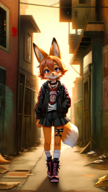 diane foxington,fox girl,,cute punk clothes , the background is a slum alley