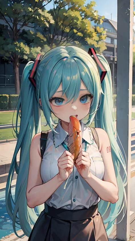 hatsune miku eats arowana while crying at the racecourse