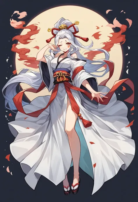 anime girl in a white dress with a red sash and a red sash, concept art by Jin Homura, pixiv, shin hanga, full body xianxia, onmyoji detailed art, anime goddess, onmyoji, cute anime waifu in a nice dress, flowing robe, flowing magical robe, characters from...