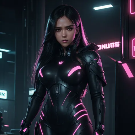 upper-body portrait, agent, jessica alba lookalike, asian, long hair, assassin, form-fitting assassin's suit, dark eyes, dark ey...